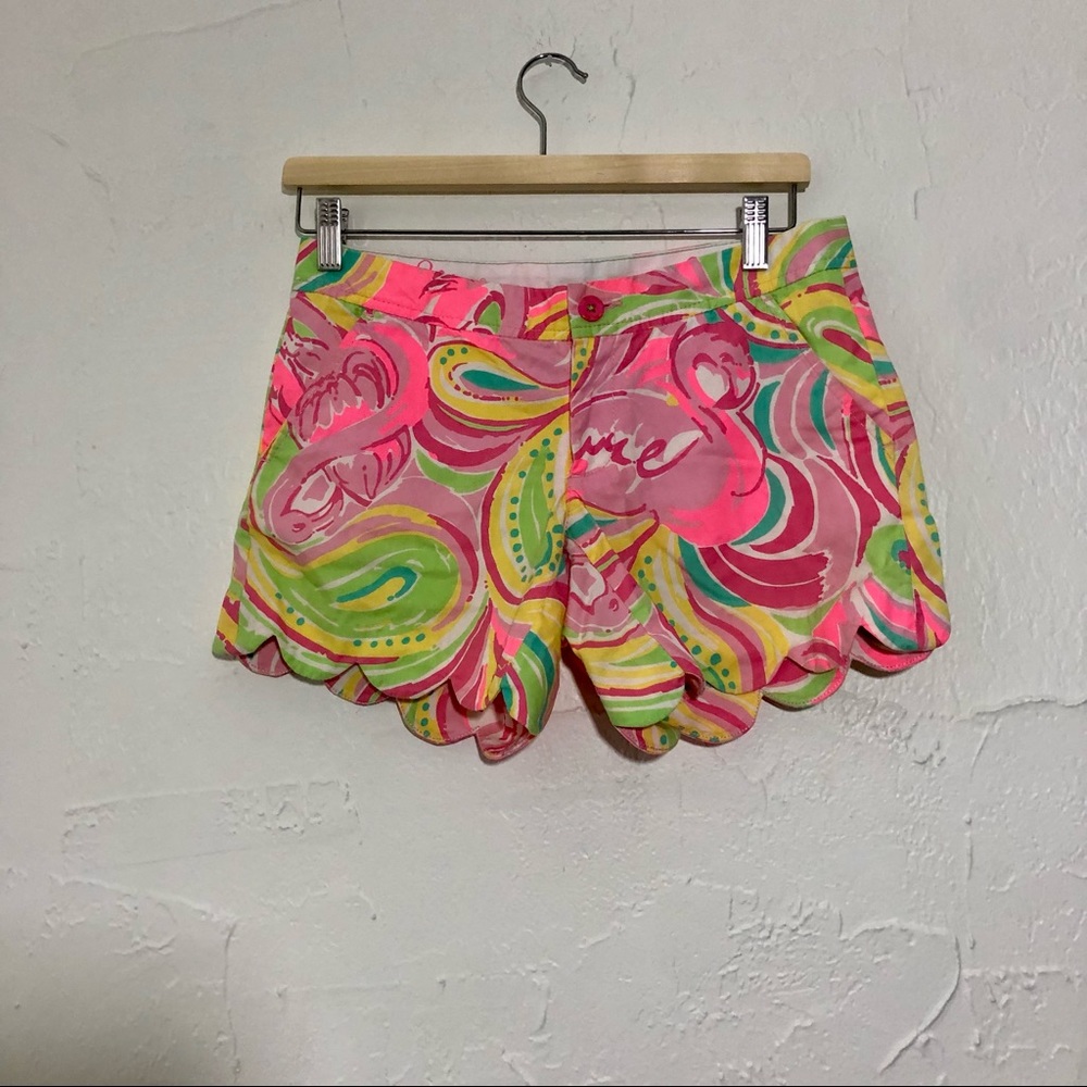 Lilly Pulitzer Buttercup Scalloped Shorts Size 0 Flamingo Paisley Print Beach
